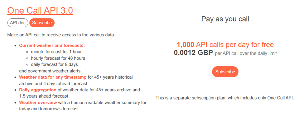 API of OpenWeather