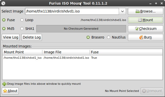 Furius ISO Mount for opening bin files on Linux.